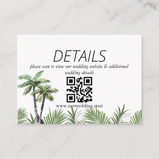 Tarjeta De Recepción Código QR de Boda de Palma con Acuarela Moderna (Anverso)