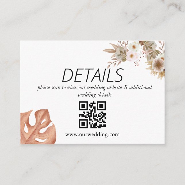 Tarjeta De Recepción Código QR de Boda de Terracota Floral Bohemita (Anverso)