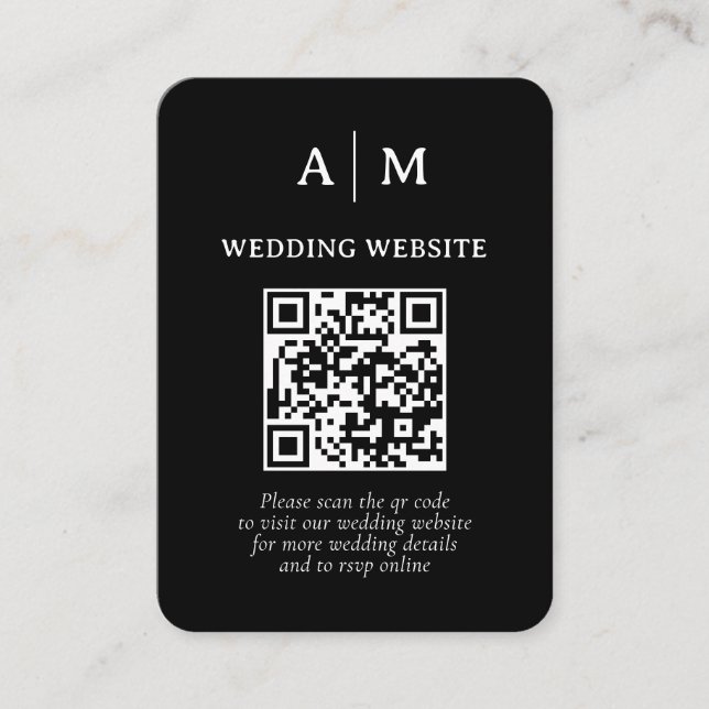 Tarjeta De Recepción Código QR de boda en blanco y negro (Anverso)