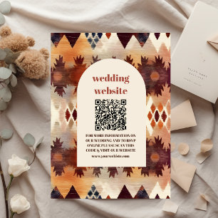 Tarjeta De Recepción Código qr de boda étnica occidental marrón tribal 