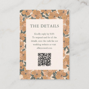 Tarjeta De Recepción Código QR de Boda Floral Amarillo Boho Moderno de 