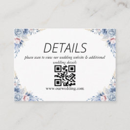 Tarjeta De Recepción Código QR de boda floral azul polvoriento