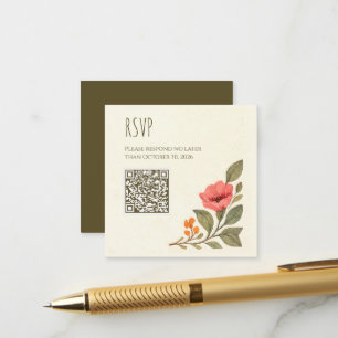 Tarjeta De Recepción Código QR de Boda Floral Botánica de Otoño Vibrant