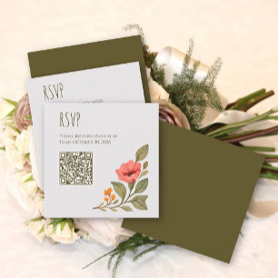 Tarjeta De Recepción Código QR de Boda Floral Botánico de Otoño Vibrant