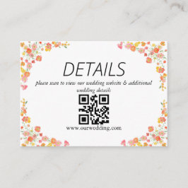 Tarjeta De Recepción Código QR de boda floral de verano rosa y naranja