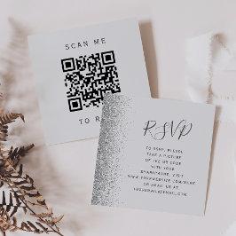 Tarjeta De Recepción Código QR de boda gris plateado presupuesto RSVP