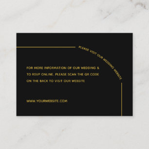 Tarjeta De Recepción Código QR de boda minimalista elegante negro y dor