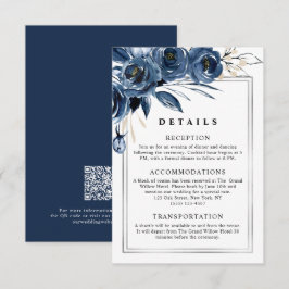 Tarjeta De Recepción Código QR de Boda Moderno Simple Azul Marineroy Pl
