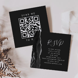 Tarjeta De Recepción Código QR de Boda Oscura Agata Plata Negra RSVP