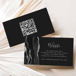 Tarjeta De Recepción Código QR de boda oscuro con ágata plateada económ