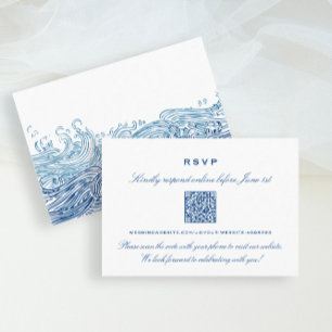 Tarjeta De Recepción Código QR de Boda RSVP en línea de ondas del océan