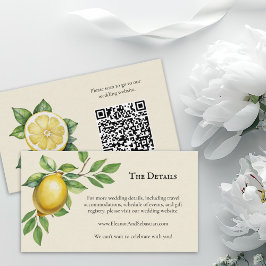 Tarjeta De Recepción Código QR de Boda Rústico de color limón amarillo 