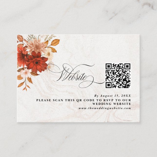 Tarjeta De Recepción Código QR de Boda Terracota Naranja Quemada Rústic (Anverso)