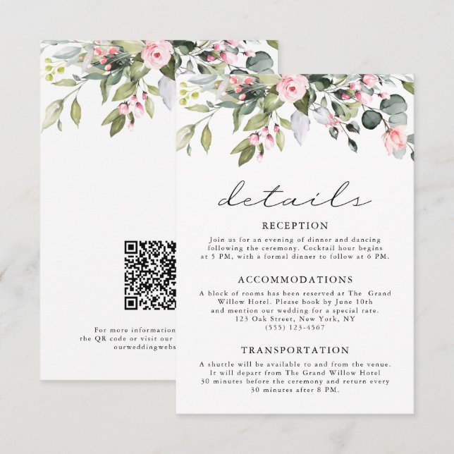 Tarjeta De Recepción Código QR de Bodas de Flor de Eucalipto Elegante V (Anverso / Reverso)
