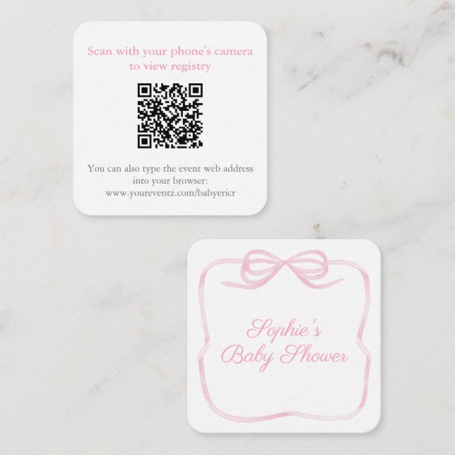 Tarjeta De Recepción Código QR de bonito rosado de ducha de soplo RSVP (Anverso / Reverso)