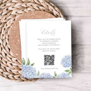 Tarjeta De Recepción Código QR de caligrafía de hidrangea azul