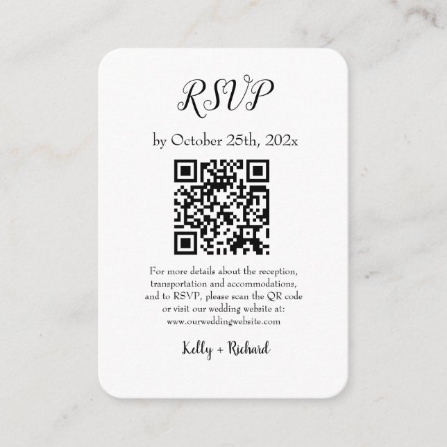 Tarjeta De Recepción Código QR de casamiento vertical blanco pequeño RS (Anverso)