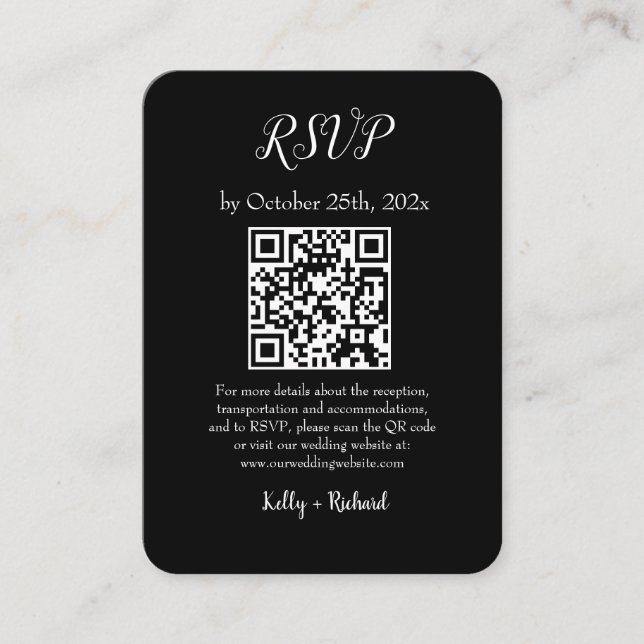 Tarjeta De Recepción Código QR de casamiento vertical pequeño negro RSV (Anverso)