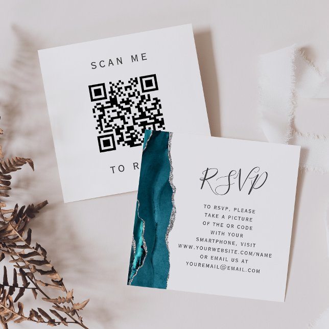 Tarjeta De Recepción Código QR de confirmación de boda Ágata Plateada V (Subido por el creador)