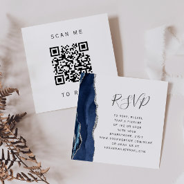 Tarjeta De Recepción Código QR de confirmación de boda Budget Navy Silv