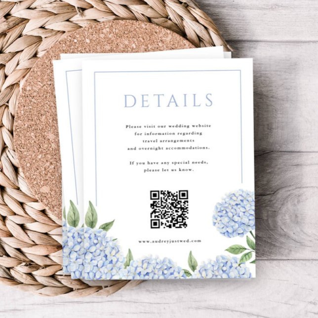 Tarjeta De Recepción Código QR de detalle de marco de hidrángulos azule (Subido por el creador)