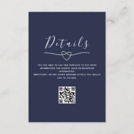 Tarjeta De Recepción Código QR de detalles de boda azul marino