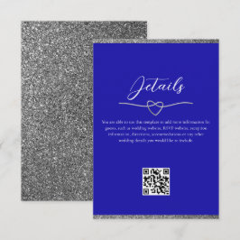 Tarjeta De Recepción Código QR de Detalles de Boda Azul Real