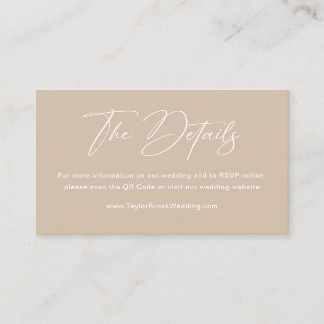Tarjeta De Recepción Código Qr de Detalles de Boda Boho Beige Neutral (Anverso)