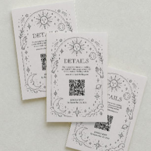 Tarjeta De Recepción Código Qr de Detalles de Boda Celestial Vintage