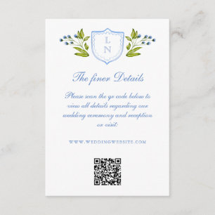 Tarjeta De Recepción Código QR de detalles de boda con cresta floral az