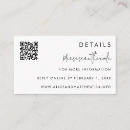 Tarjeta De Recepción Código QR de detalles de boda con guión minimalist