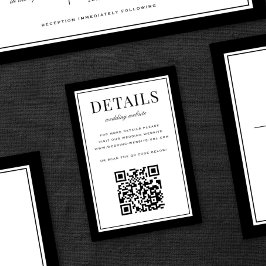 Tarjeta De Recepción Código QR de detalles de boda con marco negro clás