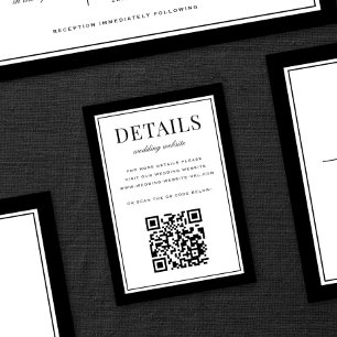 Tarjeta De Recepción Código QR de detalles de boda con marco negro clás