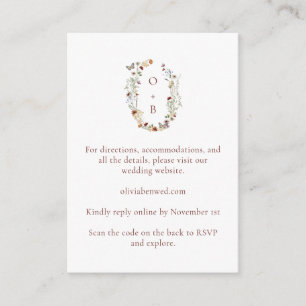 Tarjeta De Recepción Código QR de detalles de boda con monograma de flo
