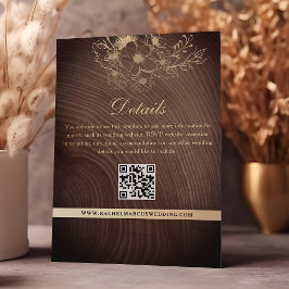Tarjeta De Recepción Código QR de detalles de boda de madera rústica