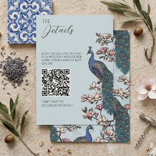 Tarjeta De Recepción Código QR de detalles de boda de pavo real vintage