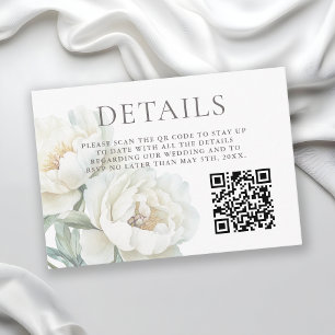 Tarjeta De Recepción Código QR de detalles de boda de peonías blancas f