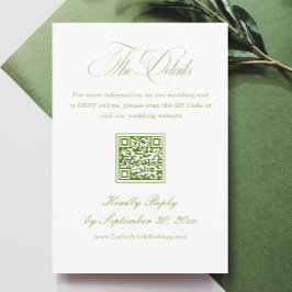 Tarjeta De Recepción Código QR de detalles de boda elegante blanco y ve