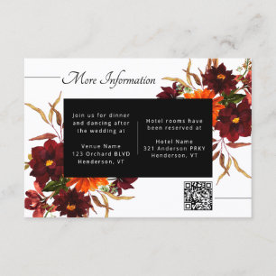 Tarjeta De Recepción Código QR de detalles de boda floral otoñal de Bor