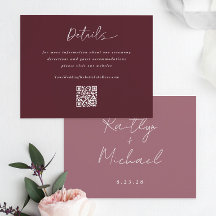 Código QR de detalles de boda Merlot con letra man
