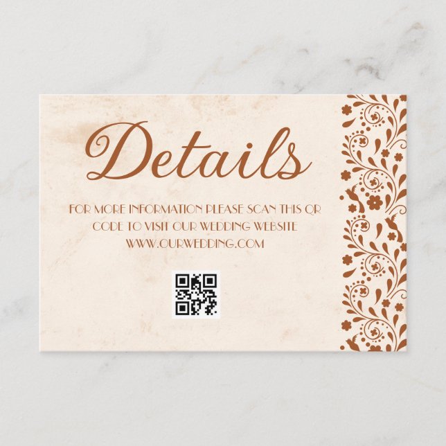 Tarjeta De Recepción código QR de detalles de boda mexicana beige (Anverso)