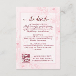 Tarjeta De Recepción Código QR de detalles de boda Pink Boho Peonies