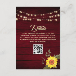 Tarjeta De Recepción Código QR de detalles de la boda de girasoles