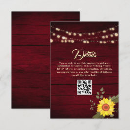 Tarjeta De Recepción Código QR de detalles de la boda de girasoles