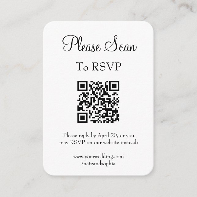 Tarjeta De Recepción Código QR de escaneo de boda blanco moderno simple (Anverso)