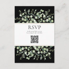 Tarjeta De Recepción Código QR de Eucalipto Negro Boda RSVP