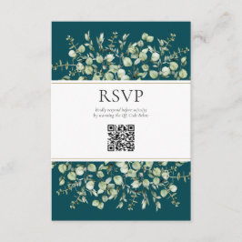 Tarjeta De Recepción Código QR de Eucalyptus verde azulado Boda RSVP
