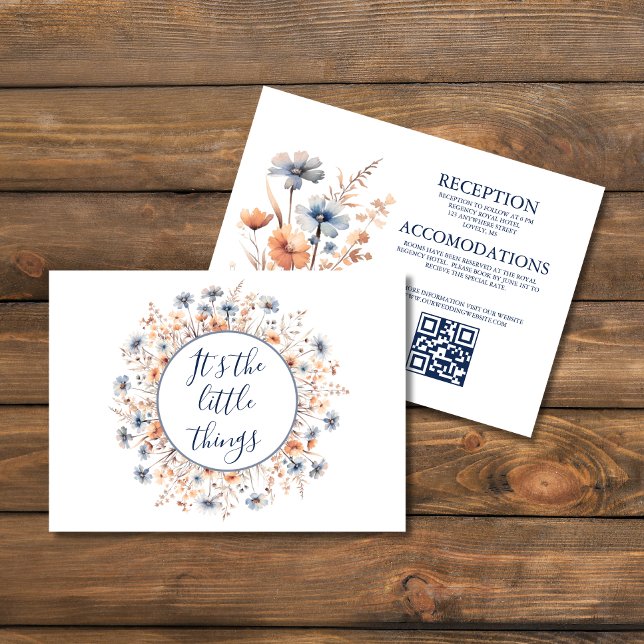 Tarjeta De Recepción Código QR de Flor Silvestre Dusty Blue y Peach Boh (Subido por el creador)