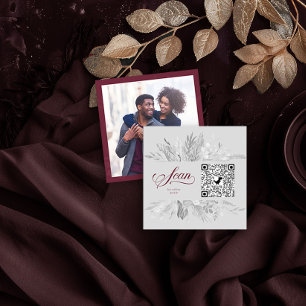 Tarjeta De Recepción Código QR de foto en línea RSVP Burgundy Gris Botá