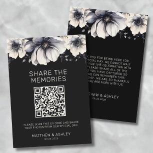 Tarjeta De Recepción Código QR de fotos compartidas de boda negra